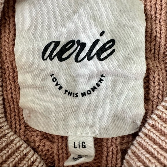 Aerie Mini Cable Cropped Crew Neck Sweater Beach Dune Size Large - Picture 10 of 11